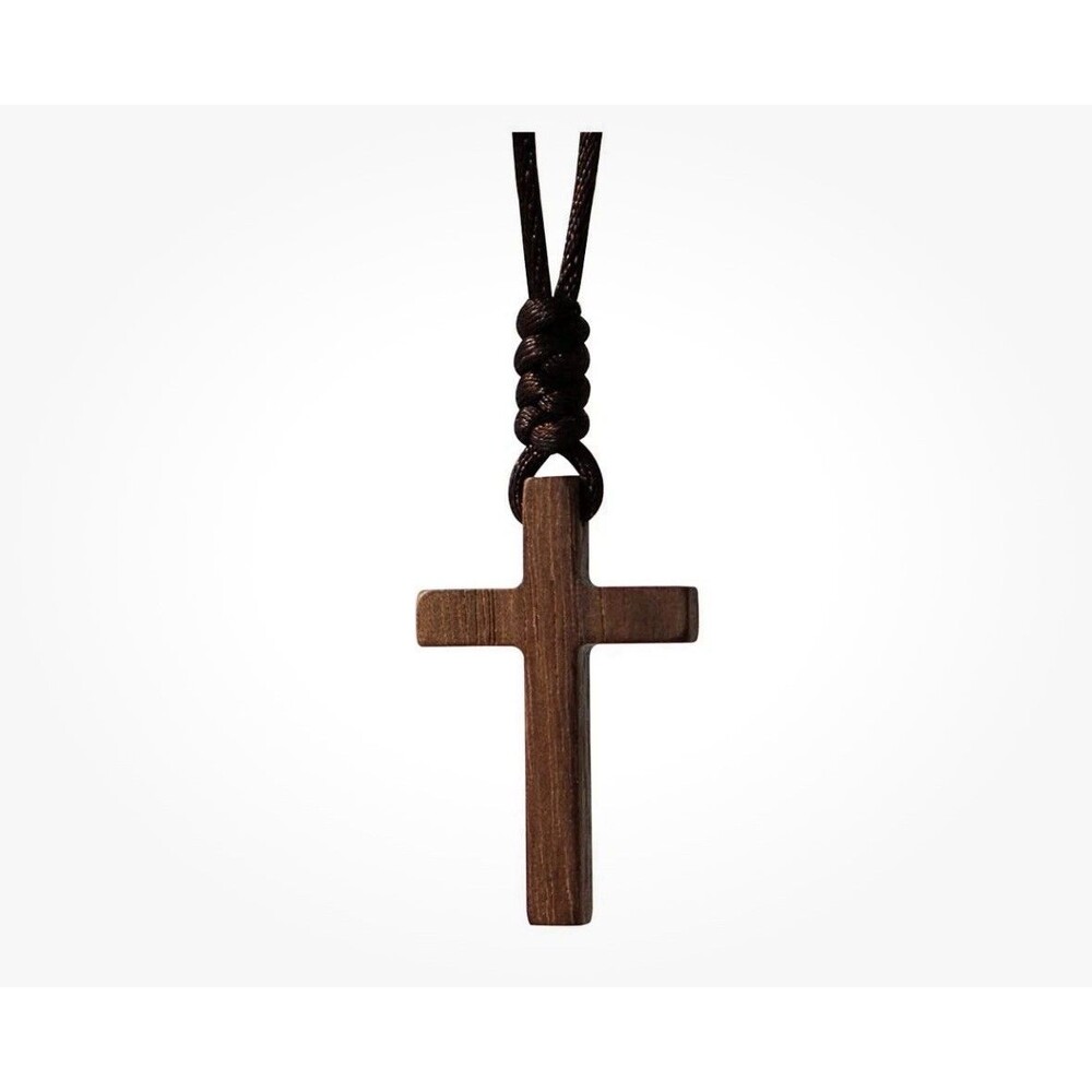 Natural Walnut Wood Cross Pendant Necklace for Men Women Gift Necklace Wooden...